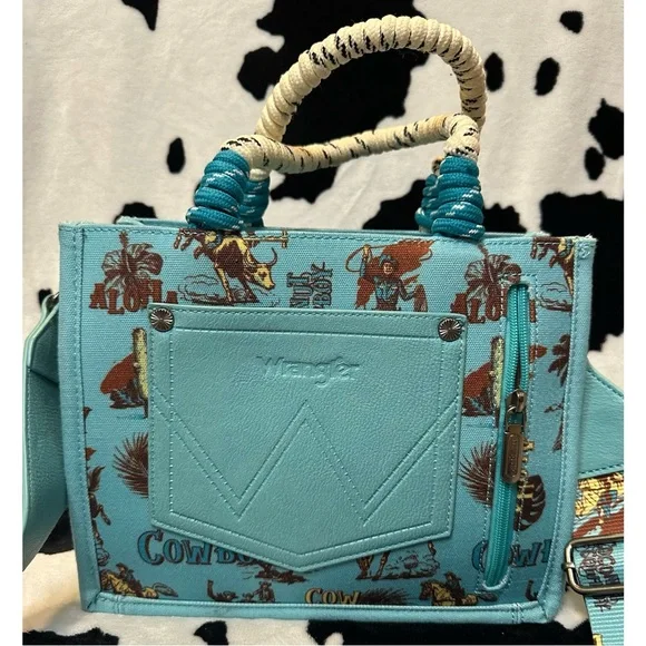 Wrangler Cowboy Print Tote/Crossbody Purse -Turquoise - Picture 7 of 8